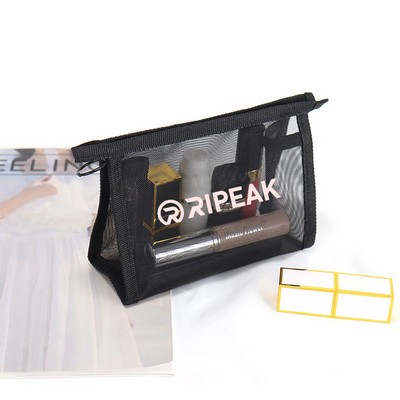 Non-waterproof Polyester Mesh Zipper Makeup Bag Handle Bag Transparent Pouch(Small)