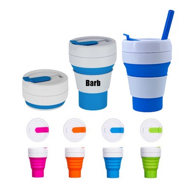 355ml/12oz Collapsible Silicone Coffee Cup with Straw