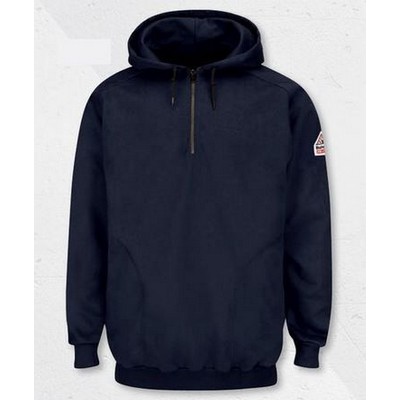 Pullover Hood Fleece Sweatshirt w/¼ Zip-Cotton/Spandex Blend