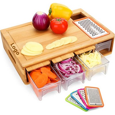 Bamboo Cutting Board with Drawers And Different Types of Graters