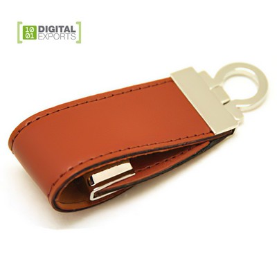 Customized Leather USB Drive With Metal Keyring Loop