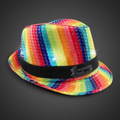 Rainbow Sequin LED Fedora w/Silk Screened Black Band