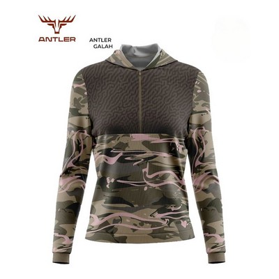 4.4 oz. Antler® Women's Polyester Interlock Pullover Half Zip Hoodie