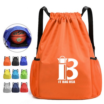 Sports Gym Bag Drawstring Backpack With Water Bottle Holder