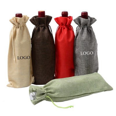 Jute Drawstring Wine Pouch