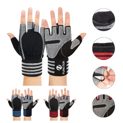 Weight Lifting Half Finger Gloves for Exercise Wrist Wraps Gym Gloves Full Palm Protection Wrister