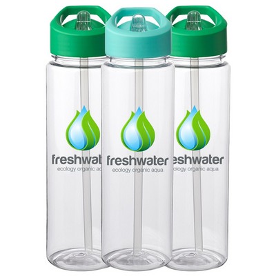 Plastic Sports Water Bottle with Carrying Handle - Sip Straw-attached, 24 oz.