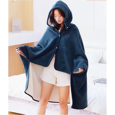 Detachable Hat Sherpa Wearable Poncho Blanket Cape