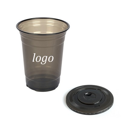 16 Oz Black Clear PET Cold Drink Cup with Lid