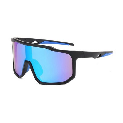 Goggle Sunglasses - Blue Mirror Lenses - Black and Blue Frames