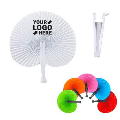 Folding Round Paper Fans With Plastic Handle