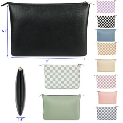 Leather Travel Makeup Pouch Cosmetic Bag Zipper Pouch for Women