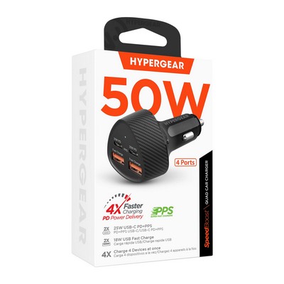 HYPERCEL Hypergear Speedboost 50W Quad Car Charger With Dual 25W Usb-C Pd/Pps