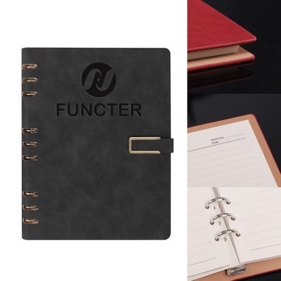 A5 PU Leatherette Rings Binder Notebook Ruled Lined Journal w/ Magnetic Snap