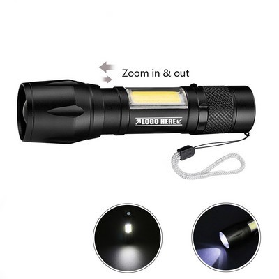 Telescopic Zoom Hiking USB Flashlight w/Lanyard