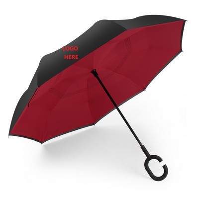 Inverted Reverse Upside Down Umbrella With C-Shaped Handle