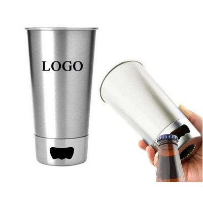 Stainless Steel Beer Cup Holder Featuring a Bottle Opener