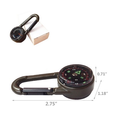 Durable Zinc Alloy Carabiner with Dual Sided Compass and Thermometer