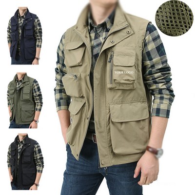 Outdoor Utility Vest for Men Hiking Waterproof Sleeveless Multi Pocket Jacket