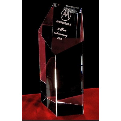 Crystal Pentagon Pillar Award w/Custom Etching (8")