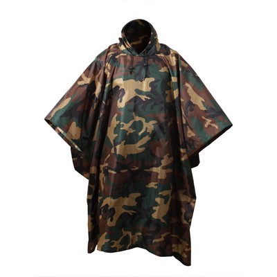 GI Type Woodland Camo Military Rip-Stop Poncho