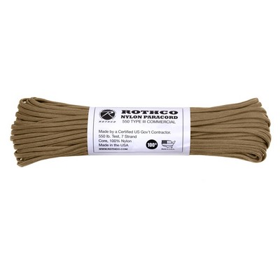 100' Coyote Brown 550 Lb. Type III Commercial Paracord