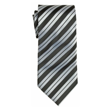 Stock White/ Black Striped Polyester Tie