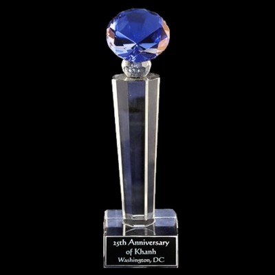 Crystal Engraved Award - 10" large - Tuscany Blue Diamond