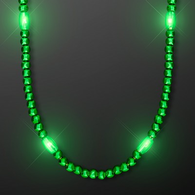 LED Green Glow Mardi Gras Beads - BLANK