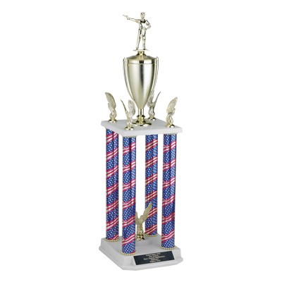 29" Four-Column Stars & Stripes Trophy w/Cup, Eagle Trim & Takes Figure