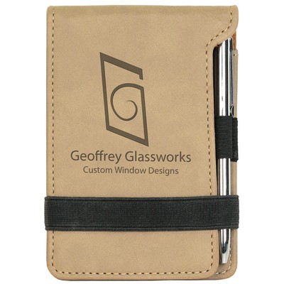 Leatherette Notepad and Pen - Light Brown