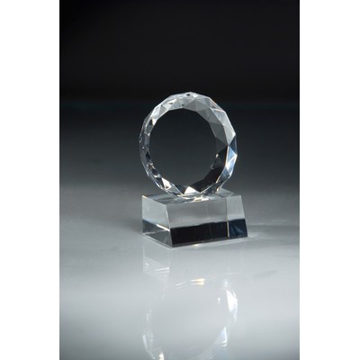 Large Crystal Faceted Circle Award w/Crystal Base