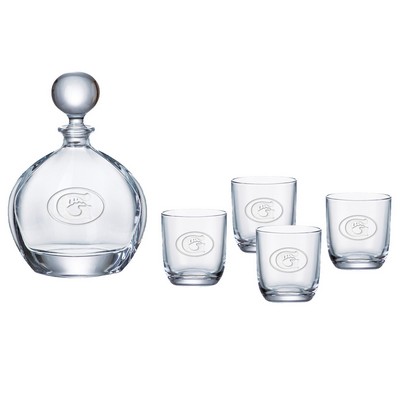 Orbit Round Decanter (27 oz.) with Four Matching (10.5 oz.) Orbit Rocks Glasses (5 Piece Set)