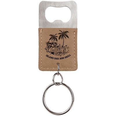 Light Brown Leatherette Rectangle Bottle Opener Keychain – Laserable