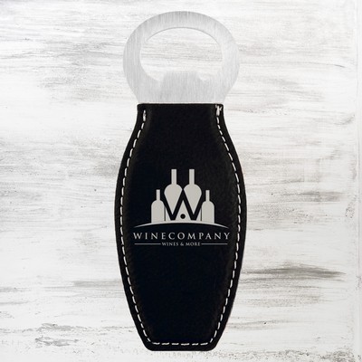 Black/Silver Leatherette Bottle Opener w/ Magnet