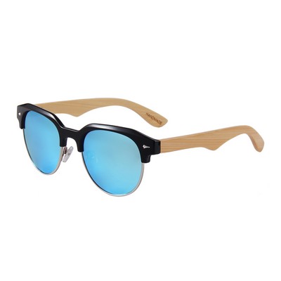 Bamboo Sunglasses - Ice-Blue Mirror Lenses - Black Frames