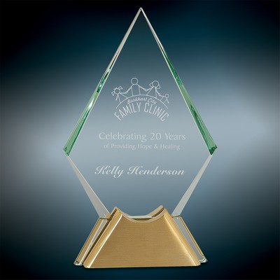 Large Diamond Jewel Glass Award w/Gold Metal Base