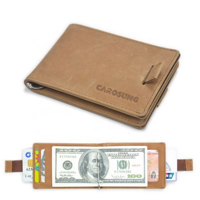 RFID Blocking Genuine Leather Men's Wallet with Money Clip