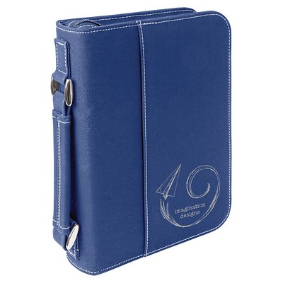 Blue-Silver Leatherette 6-3/4" x 9-1/4" Book/Bible Cover with Handle & Zipper