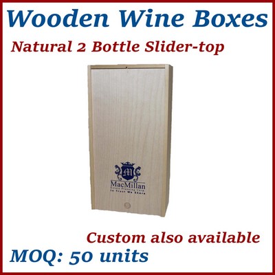 Natural 2 Bottle Slide-Top Wood Wine Box