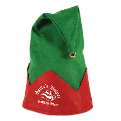 Green Felt Elf Hats w/ Red Felt Trim and Bell