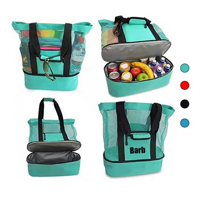 Mesh Beach Bag Tote with Insulated Cooler