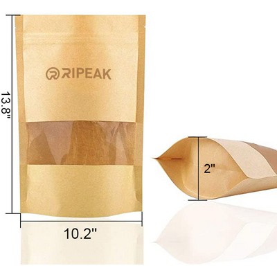 10.2 x 13.8 Inch Kraft Bag with Window Stand Up Ziplock Seal Paper Bag Resealable Food Storage Pouch