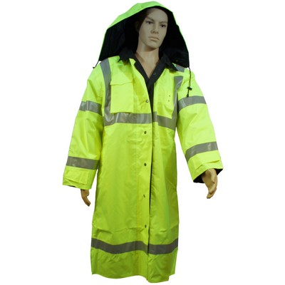 Ansi Class 3 Lime/Black Reversible Waterproof 48" Long Rain Coat