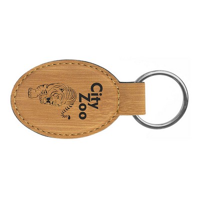 Bamboo Oval Keychain with Soft Edges, Laserable Leatherette, 3" x 1-3/4"