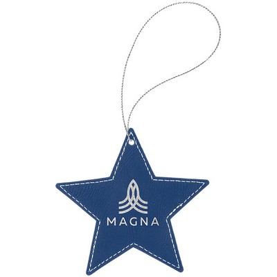 Blue-Silver Laserable Leatherette Star Ornament, 4"x4"