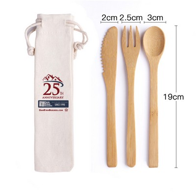 3Pcs Reusable Bamboo Utensils Cutlery Set