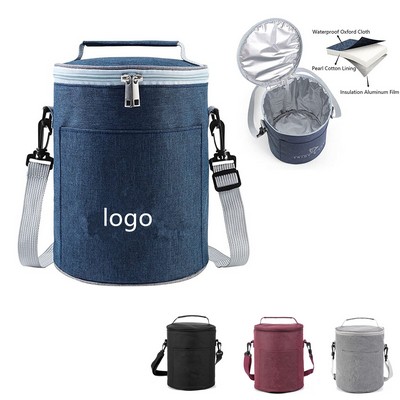 Portable Round Insulated Lunch Bag with Removable Strap