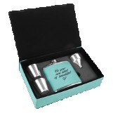 6 Oz. Teal Leatherette Flask Gift Set