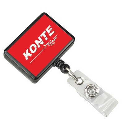 Custom Rectangle Badge Reel w/ Clear Vinyl Strap